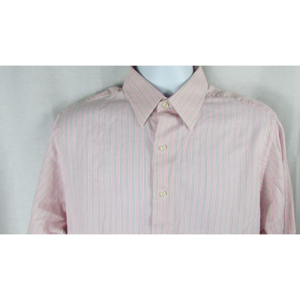 Brooks Brother men's 16-33 pink white striped dress shirt long sleeve button up